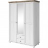 Armoire dressing 3 portes, 2 tiroirs, 7 niches et 1 penderie, couleur bois et blanc, Gamme EvoBlanc