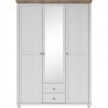 Armoire dressing 3 portes, 2 tiroirs, 7 niches et 1 penderie, couleur bois et blanc, Gamme EvoBlanc