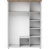 Armoire dressing 3 portes, 2 tiroirs, 7 niches et 1 penderie, couleur bois et blanc, Gamme EvoBlanc