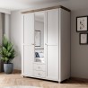 Armoire dressing 3 portes, 2 tiroirs, 7 niches et 1 penderie, couleur bois et blanc, Gamme EvoBlanc