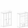 Armoire dressing 3 portes, 2 tiroirs, 7 niches et 1 penderie, couleur bois et blanc, Gamme EvoBlanc