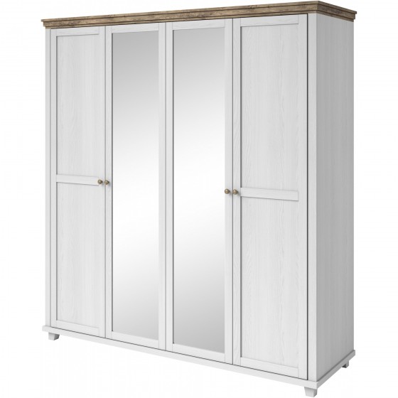 Armoire dressing 4 portes, 6 niches et 1 penderie, couleur bois et blanc, Gamme EvoBlanc