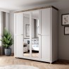 Armoire dressing 4 portes, 6 niches et 1 penderie, couleur bois et blanc, Gamme EvoBlanc