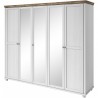 Armoire dressing 5 portes, 7 niches et 2 penderies, couleur bois et blanc, Gamme EvoBlanc