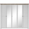 Armoire dressing 5 portes, 7 niches et 2 penderies, couleur bois et blanc, Gamme EvoBlanc