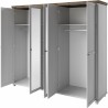 Armoire dressing 5 portes, 7 niches et 2 penderies, couleur bois et blanc, Gamme EvoBlanc