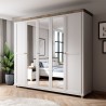 Armoire dressing 5 portes, 7 niches et 2 penderies, couleur bois et blanc, Gamme EvoBlanc