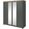 Armoire dressing 4 portes, 6 niches et 1 penderie, couleur bois et vert, Gamme EvoVert