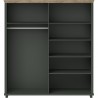 Armoire dressing 4 portes, 6 niches et 1 penderie, couleur bois et vert, Gamme EvoVert