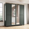 Armoire dressing 4 portes, 6 niches et 1 penderie, couleur bois et vert, Gamme EvoVert