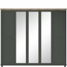 Armoire dressing 5 portes, 7 niches et 2 penderies, couleur bois et vert, Gamme EvoVert