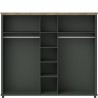 Armoire dressing 5 portes, 7 niches et 2 penderies, couleur bois et vert, Gamme EvoVert
