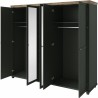 Armoire dressing 5 portes, 7 niches et 2 penderies, couleur bois et vert, Gamme EvoVert