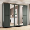 Armoire dressing 5 portes, 7 niches et 2 penderies, couleur bois et vert, Gamme EvoVert