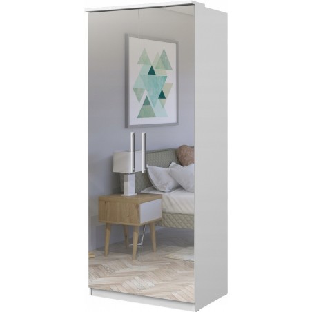 Armoire dressing, 2 portes miroirs 1 niche et 1 penderie, couleur blanc, Gamme MitaBlanc