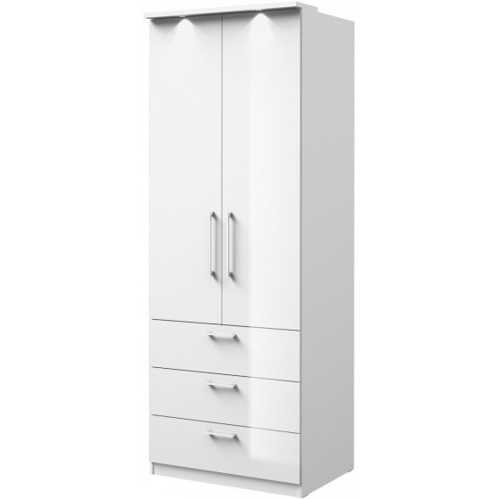 Armoire dressing, 2 portes 3 tiroirs et 1 penderie, couleur blanc, Gamme MitaBlanc