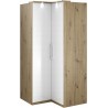 Armoire dressing, d'angle, 2 niches et 2 penderies, couleur blanc et bois, Gamme MitaBois