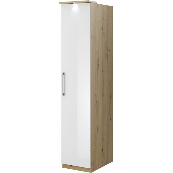 Armoire dressing, 1 porte et 5 niches, couleur blanc et bois, Gamme MitaBois