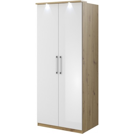 Armoire dressing, 2 portes 1 niche et 1 penderie, couleur blanc et bois, Gamme MitaBois