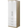 Armoire dressing, 2 portes 3 tiroirs et 1 penderie, couleur blanc et bois, Gamme MitaBois