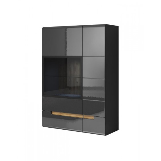 Etagère murale 2 portes  8 niches, couleur noir et bois, Gamme TOREK B