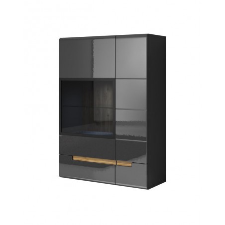 Etagère murale 2 portes  8 niches, couleur noir et bois, Gamme TOREK B