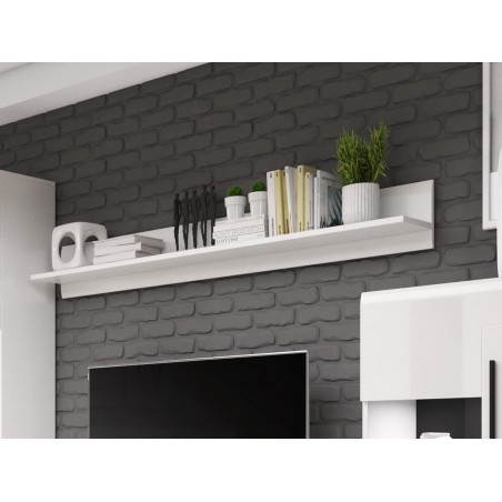Etagère murale, 160 cm de longeur, couleur blanc et noir, Gamme TutaBlanc