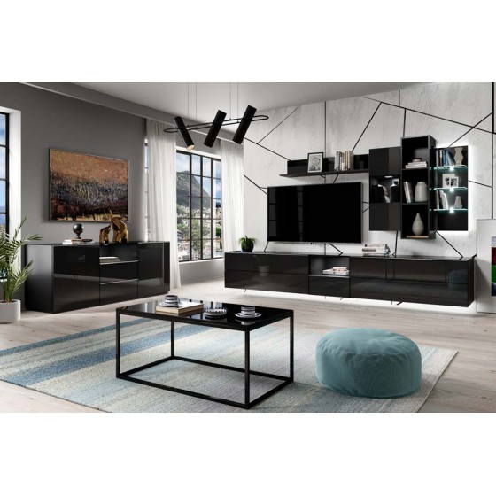 Etagère murale, longeur 120 cm, couleur verre noir / noir, Gamme LioNoir