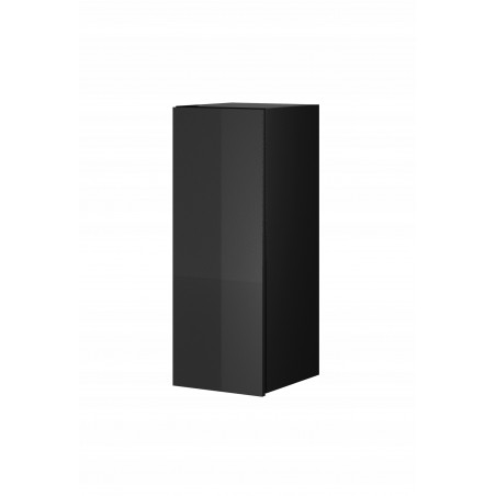Etagère murale, 1 porte et 3 niches, couleur verre noir / noir, Gamme LioNoir
