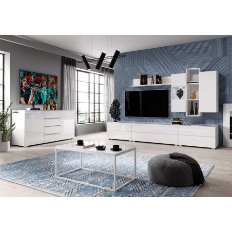 Etagère murale, 3 niches, couleur verre blanc / blanc, Gamme LioBlanc