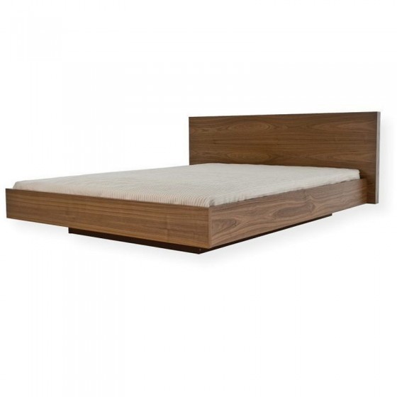 Lit double adulte design finition noyer 160 x 200 cm, Gamme float