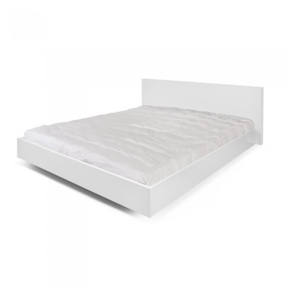 Lit double adulte design finition blanc 160 x 200 cm, Gamme float