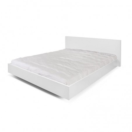 Lit double adulte design finition blanc 160 x 200 cm, Gamme float