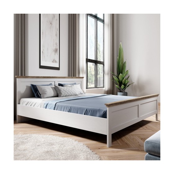 Lit design 180 x 200, couleur bois et blanc, Gamme EvoBlanc