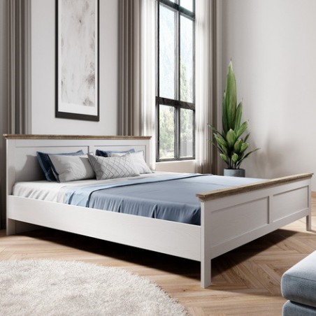 Lit design 180 x 200, couleur bois et blanc, Gamme EvoBlanc