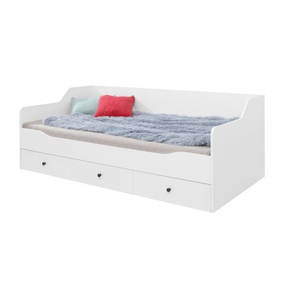 Lit canapé en bois blanc, 3 tiroirs, Gamme cordoue