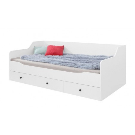 Lit canapé en bois blanc, 3 tiroirs, Gamme cordoue