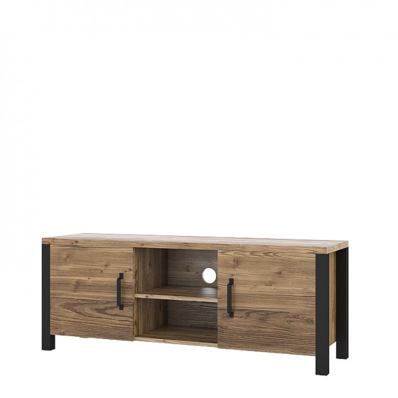Meubles TV 2 portes et 6 niches, couleur chêne et noir, Gamme HUD