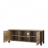 Meubles TV 2 portes et 6 niches, couleur chêne et noir, Gamme HUD