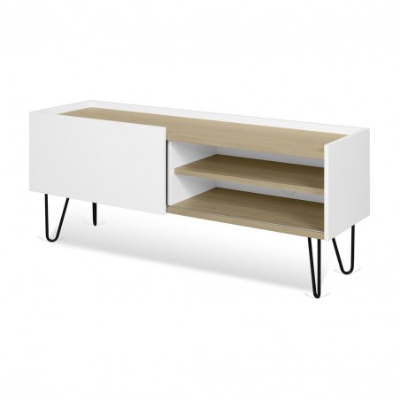 Meuble tv design avec une porte coulissante, chêne et noir, Gamme nina