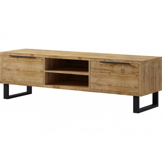 Meuble TV 2 portes abattantes et 2 niches, couleur Chêne, Gamme Alls