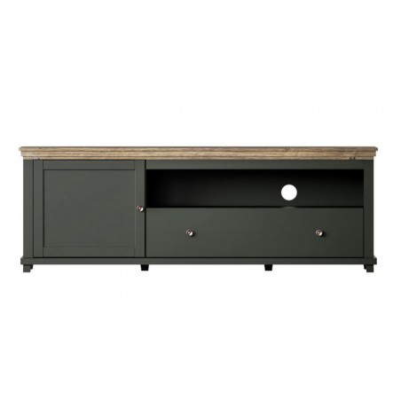 Meuble TV 1 porte 1 tiroir et 1 niche, couleur vert et chêne, Gamme Evovert