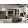 Meuble TV industriel, 2 tiroirs 2 portes abattantes et 2 niches, Gamme Buffo