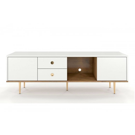 Meuble tv design 160  blanc et chene naturel , Gamme harmony