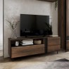 Meubles TV 2 portes et 1 niches, couleur noir et bois, Gamme SANTANA