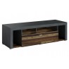 Meuble TV 1 tiroir et 4 niches, couleur noir et bois, Gamme Nala
