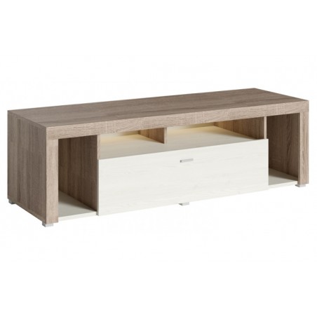 Meuble TV 1 tiroir et 4 niches, couleur blanc et bois, Gamme NalaW