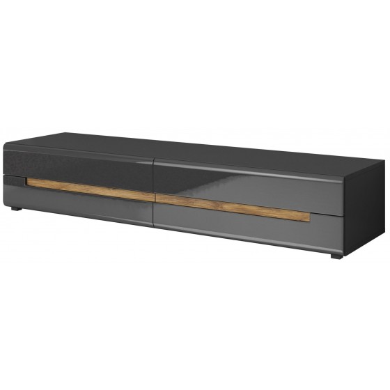 Meuble TV 2 tiroirs, couleur noir et bois, Gamme TOREKB