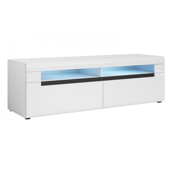 Meuble TV 2 tiroirs et 2 niches, couleur blanc et noir, Gamme TOREK
