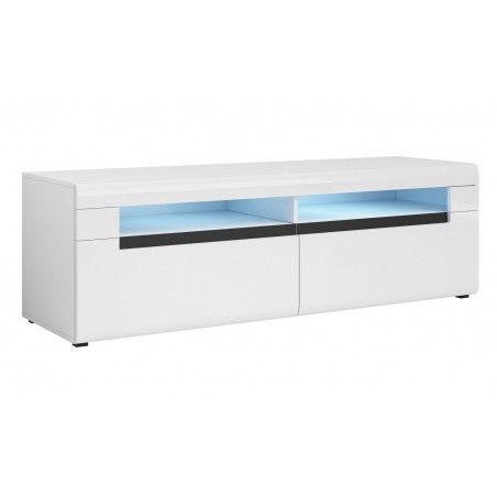 Meuble TV 2 tiroirs et 2 niches, couleur blanc et noir, Gamme TOREK